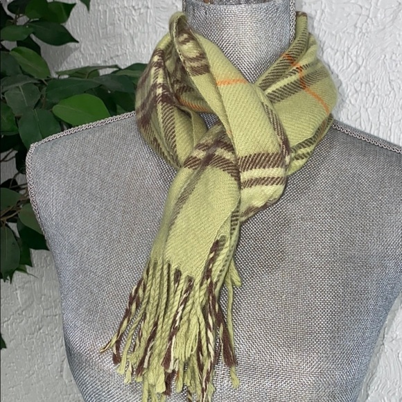 Vintage Green & Brown Checked Wool Blend Scarf - Picture 3 of 4